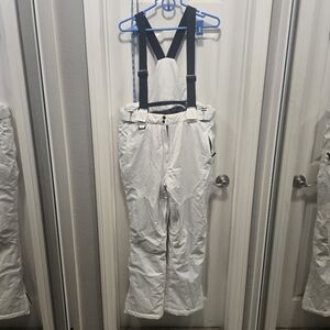 Riviyele Women's White Snow Pants with Suspenders Size M